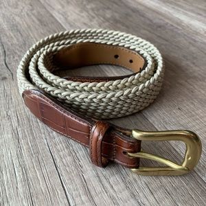 BRIGHTON Elastic Cord Solid Brass Croc Belt 33502 Tan Woven
